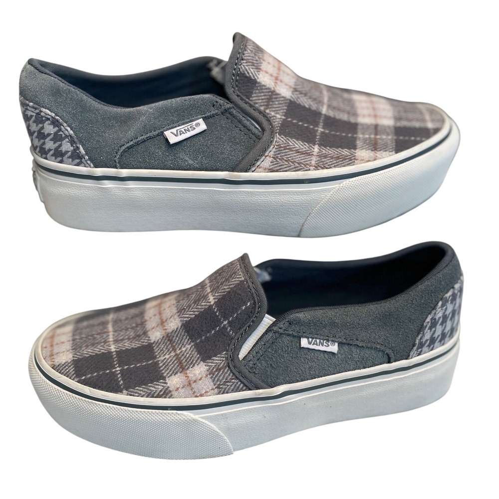 VANS Off The Wall Asher‎ Platform Plaid Mix Gray Slip On Sneaker Women's 6